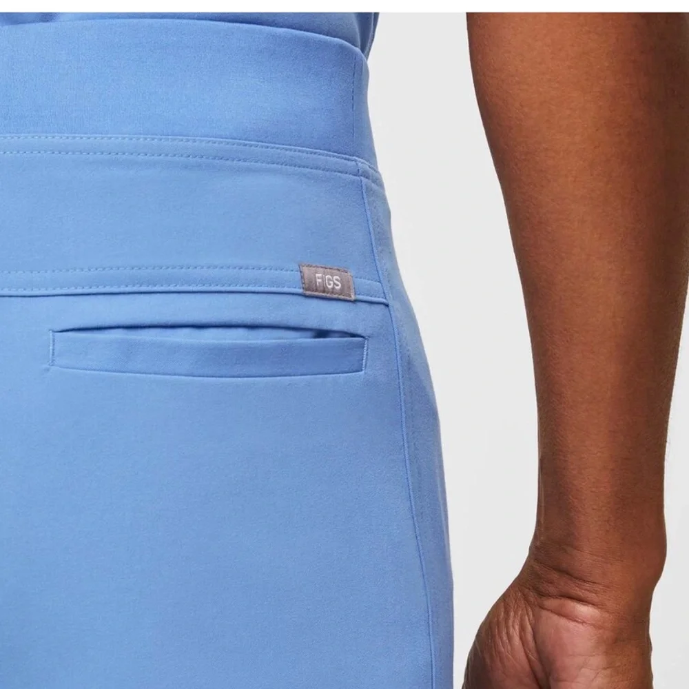 Figs Straight Leg Ciel Blue Cargo Pants Pull-On Elastic Waist Size Medium